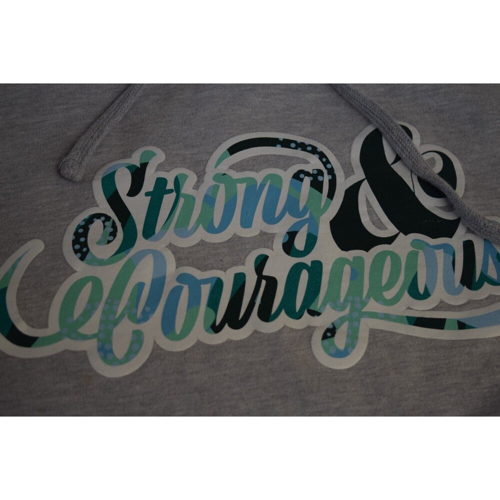 Strong and Courageous Sweatshirt Hoodie Sz L Women Gray 75% Cotton Faith Apparel - Picture 2 of 6